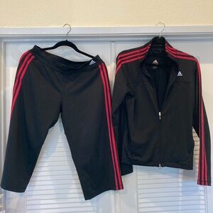 Adidas Women's Black Track Jacket with Pink Accents